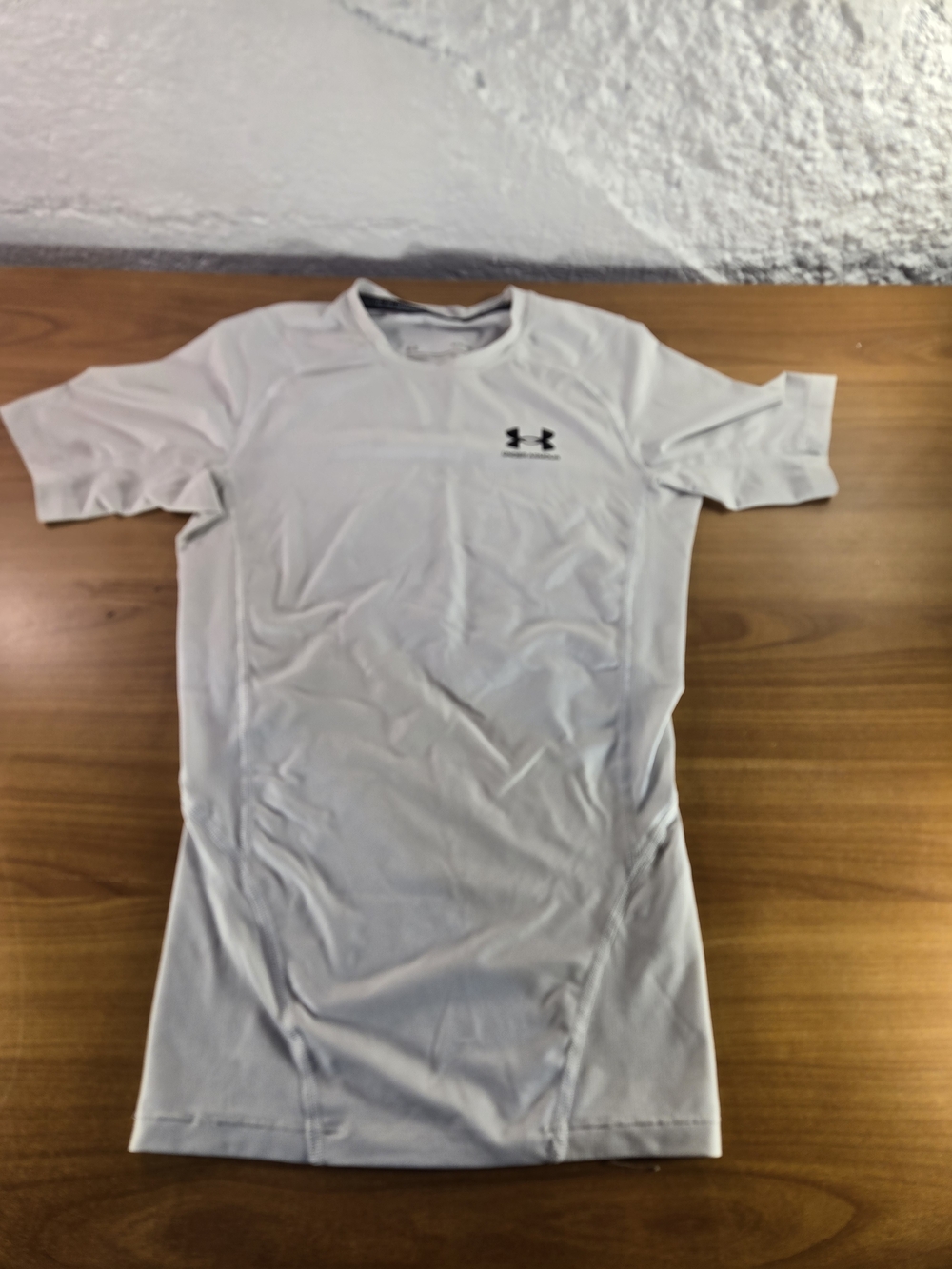 Under Armour White Short Sleeve Compression Shirt with Black Logo